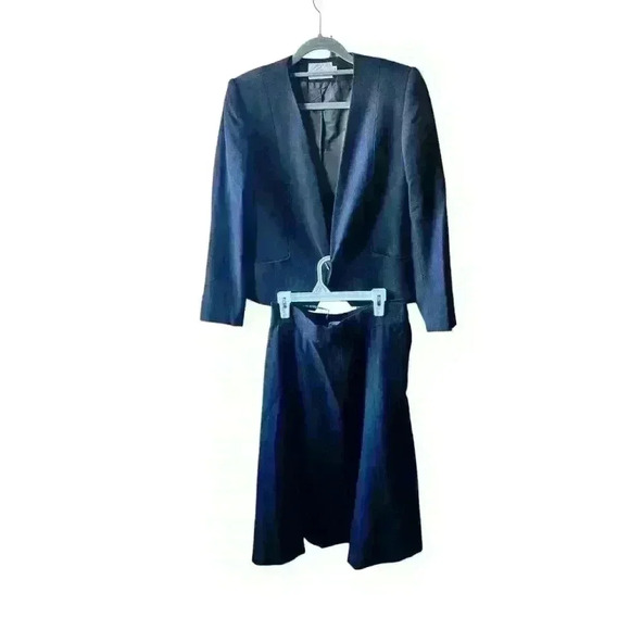 Mort Schrader Sz 4 Vtg black cropped wool jacket blazer & skirt Office Siren - Picture 3 of 9